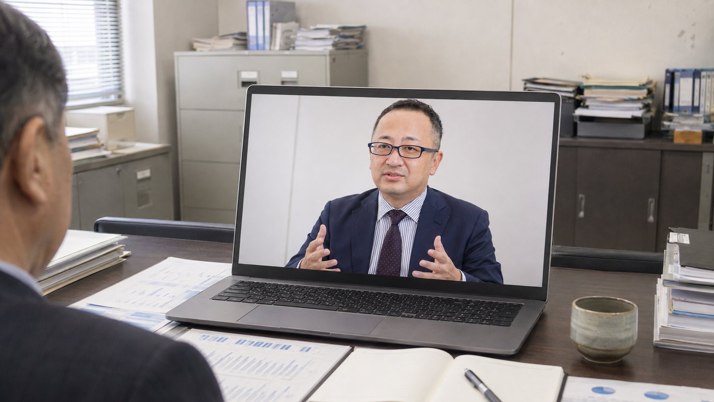 オンラインで社長と月次のミーティングを行う様子(イメージ)